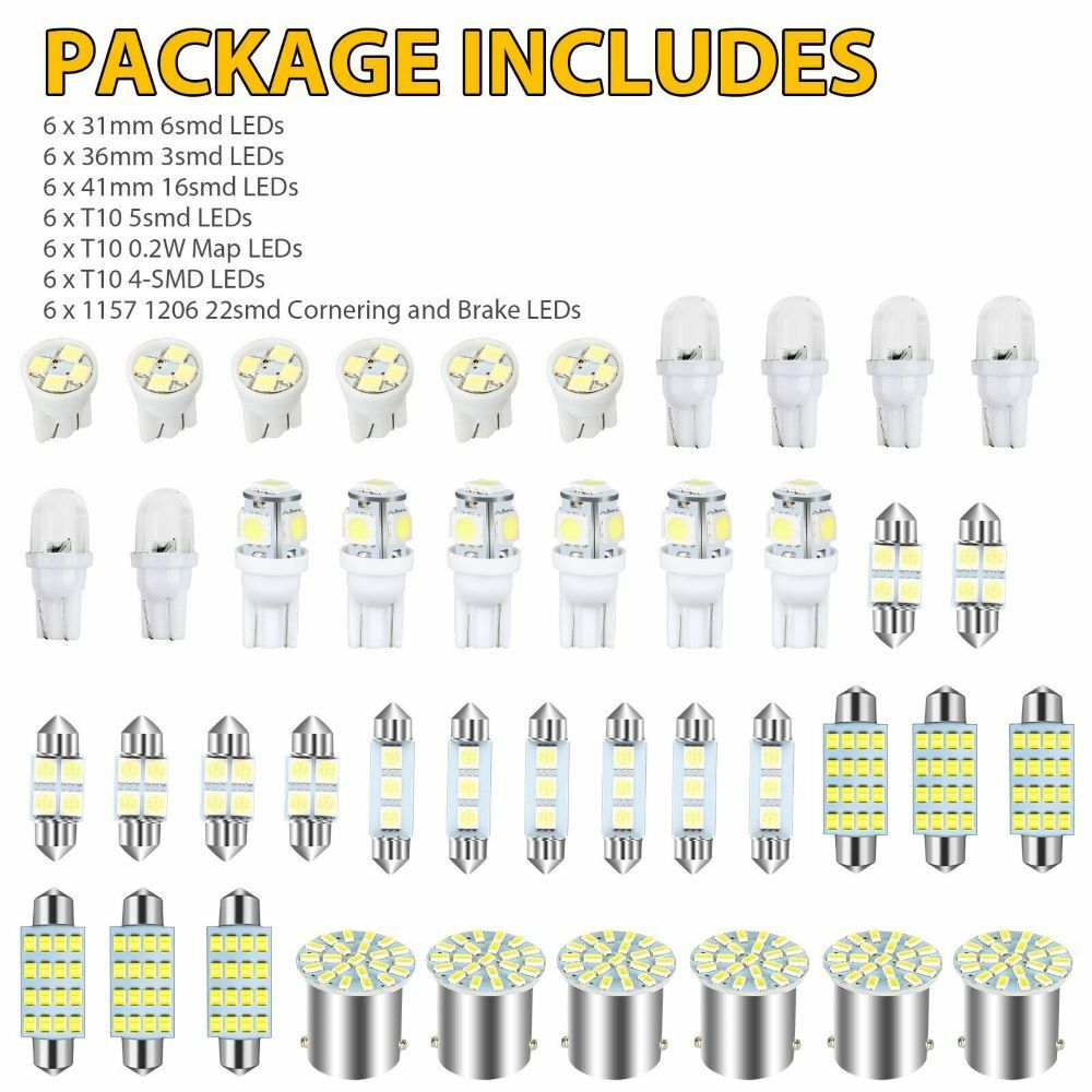 Car Interior Combo LED Map Dome Door Trunk License Plate Light Bulbs White 42PCS