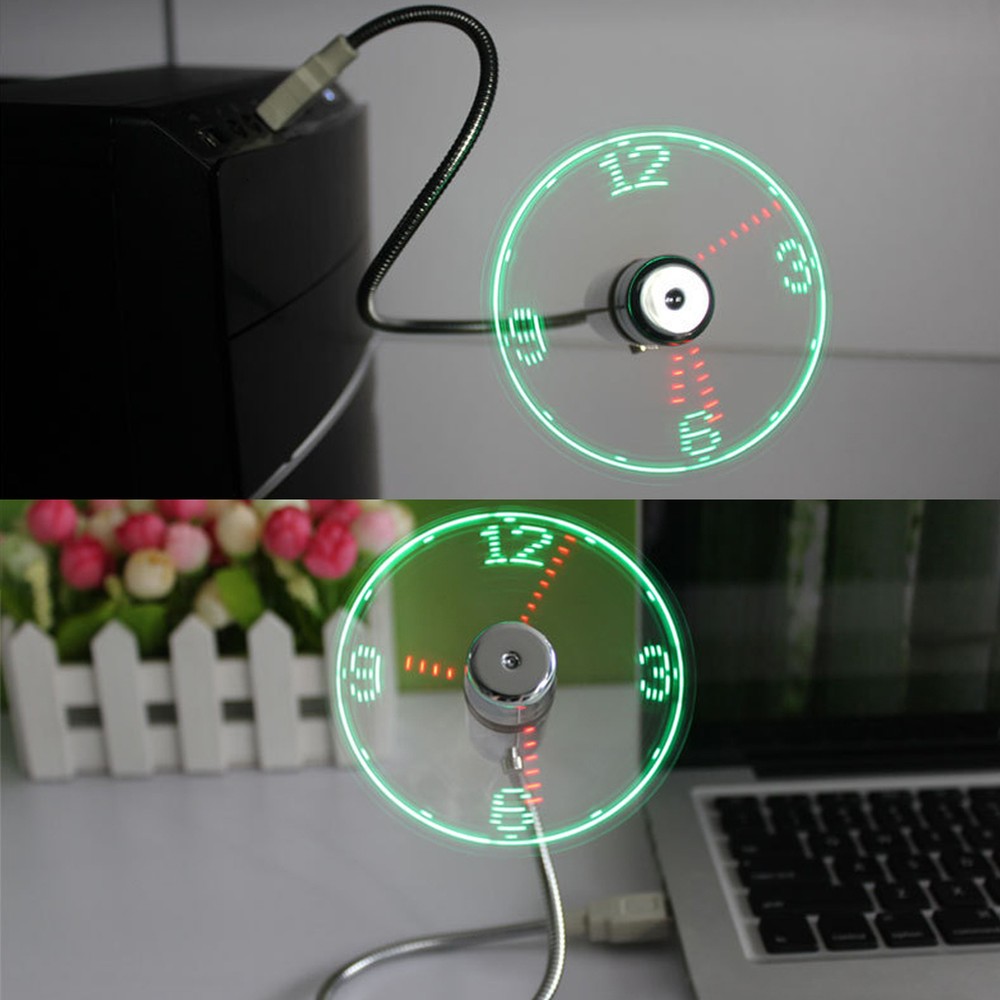 LED Clock Fan Mini USB Powered Cooling Flashing Real Time Display Function M