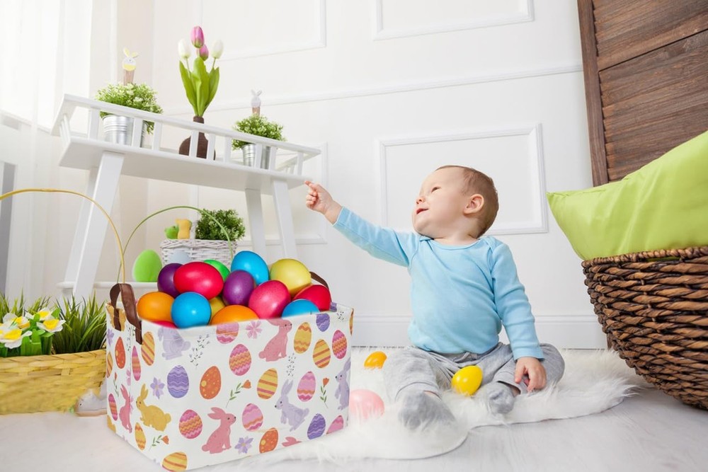 Sanjiaofen Rectangular Easter Baskets, Kids Easter Basket Organizer.Cute Stor...