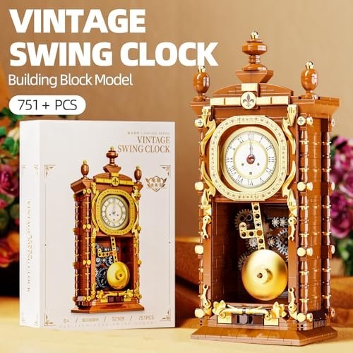 Retro Pendulum Clock Building Block Set - Real Clock Function, Mechanical Pendul