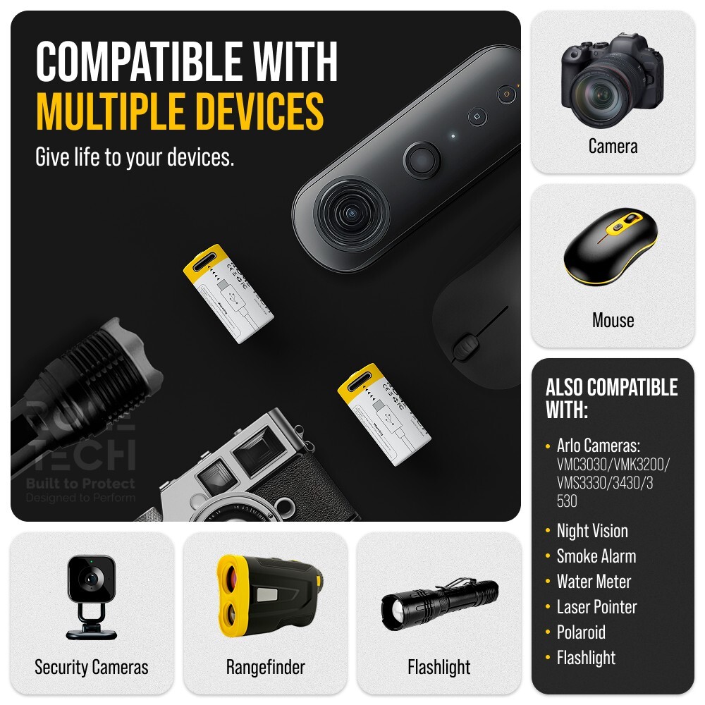 CR123A Rechargeable Batteries 3.7V 700 mAh with USB-C Charging Cable - 4 Pack