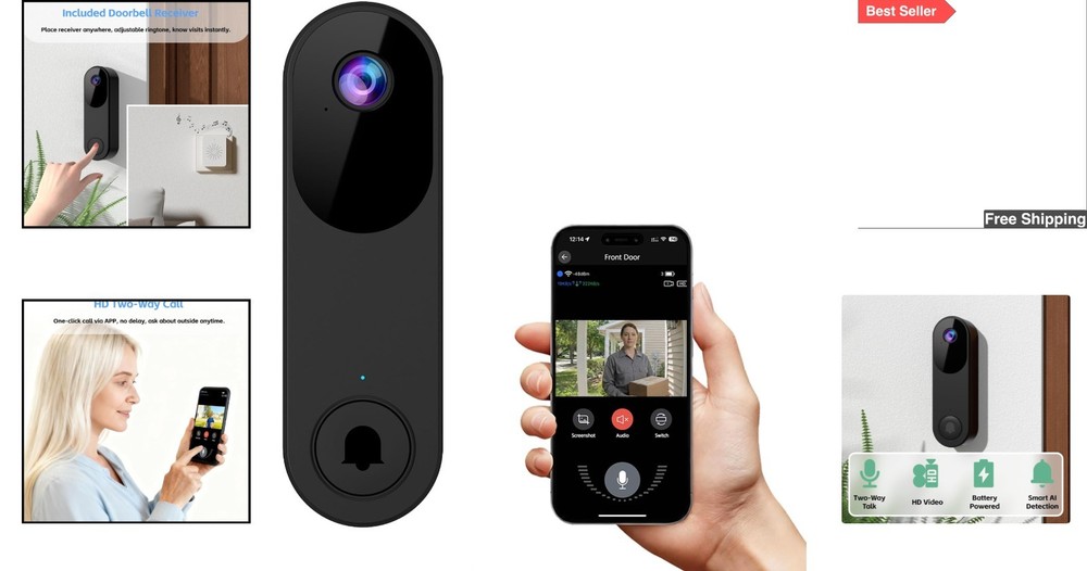Smart Wireless Doorbell Camera with Live Streaming & Encrypted Cloud Storage