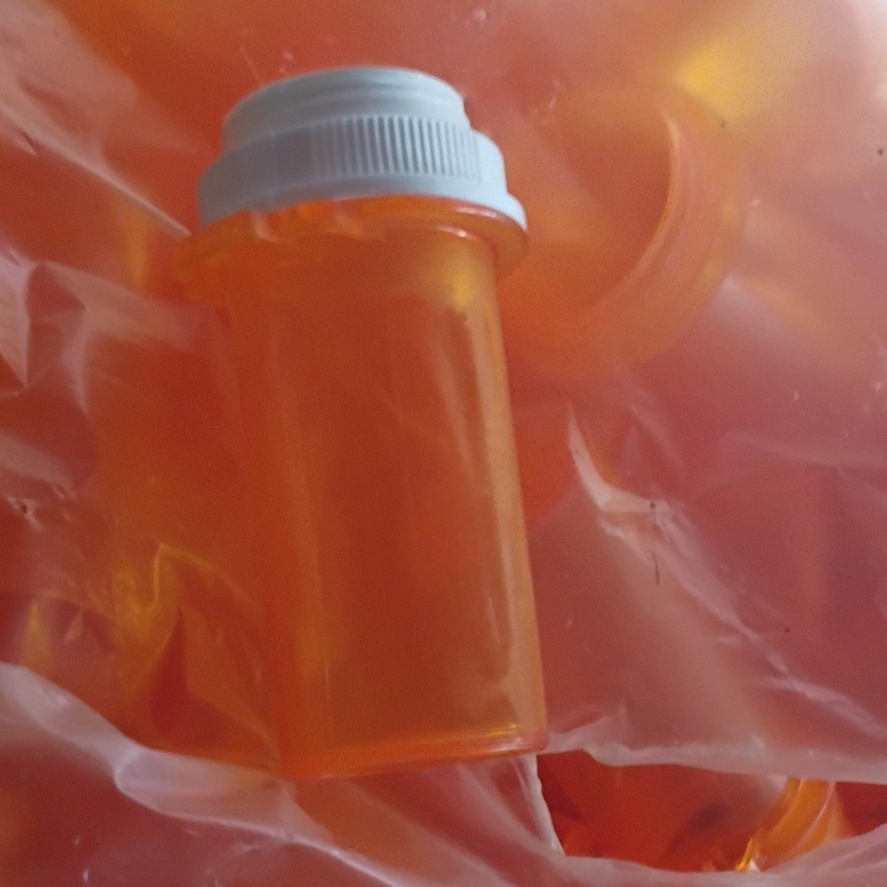 Orange Plastic Pill Bottles with White Caps, Empty, Bulk Lot 200 +