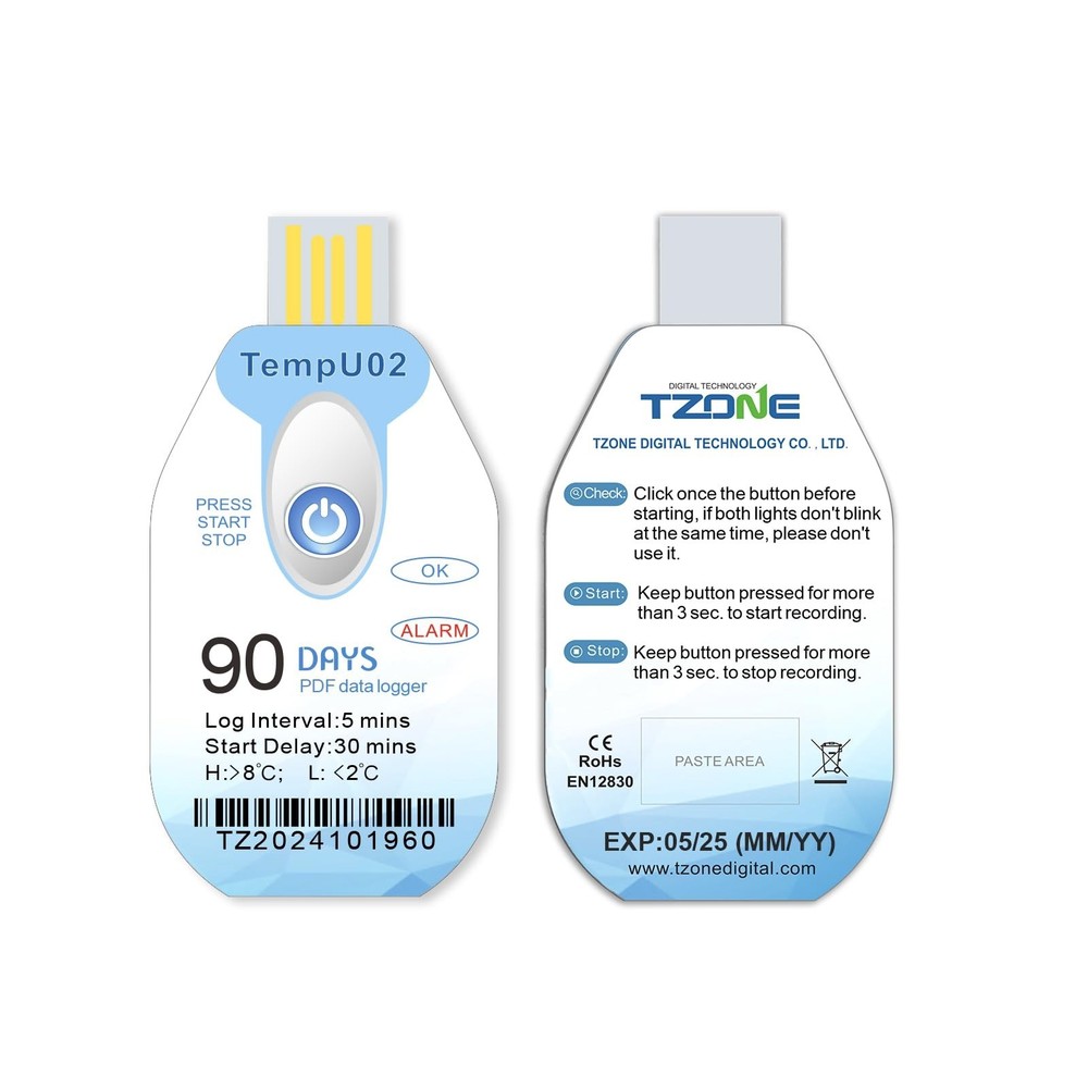 Tzone Disposable Temperature Data Logger USB Temp Recorder with PDF Report 10...