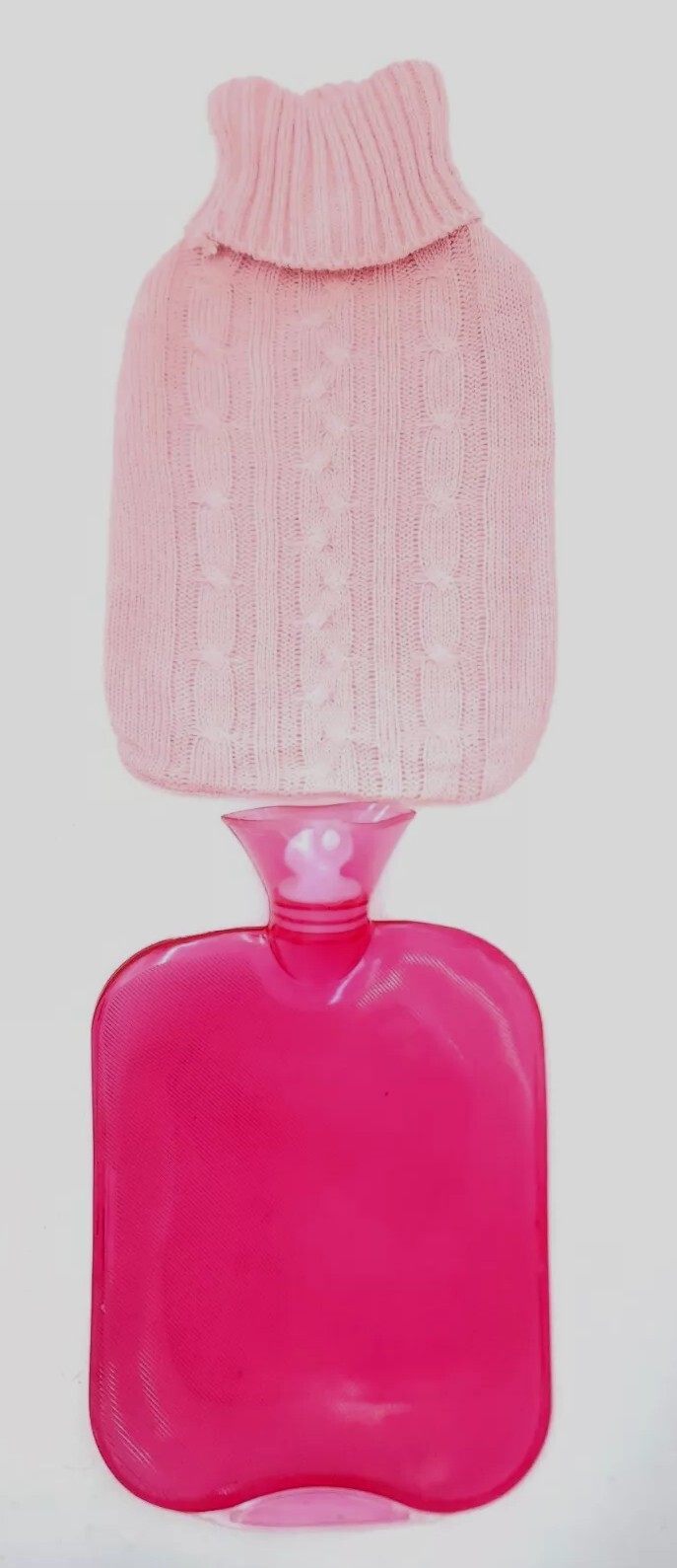 2L/2 Liter Pink Transparent Rubber Hot Water Bag/Bottle w/ Knit Sweater Cover