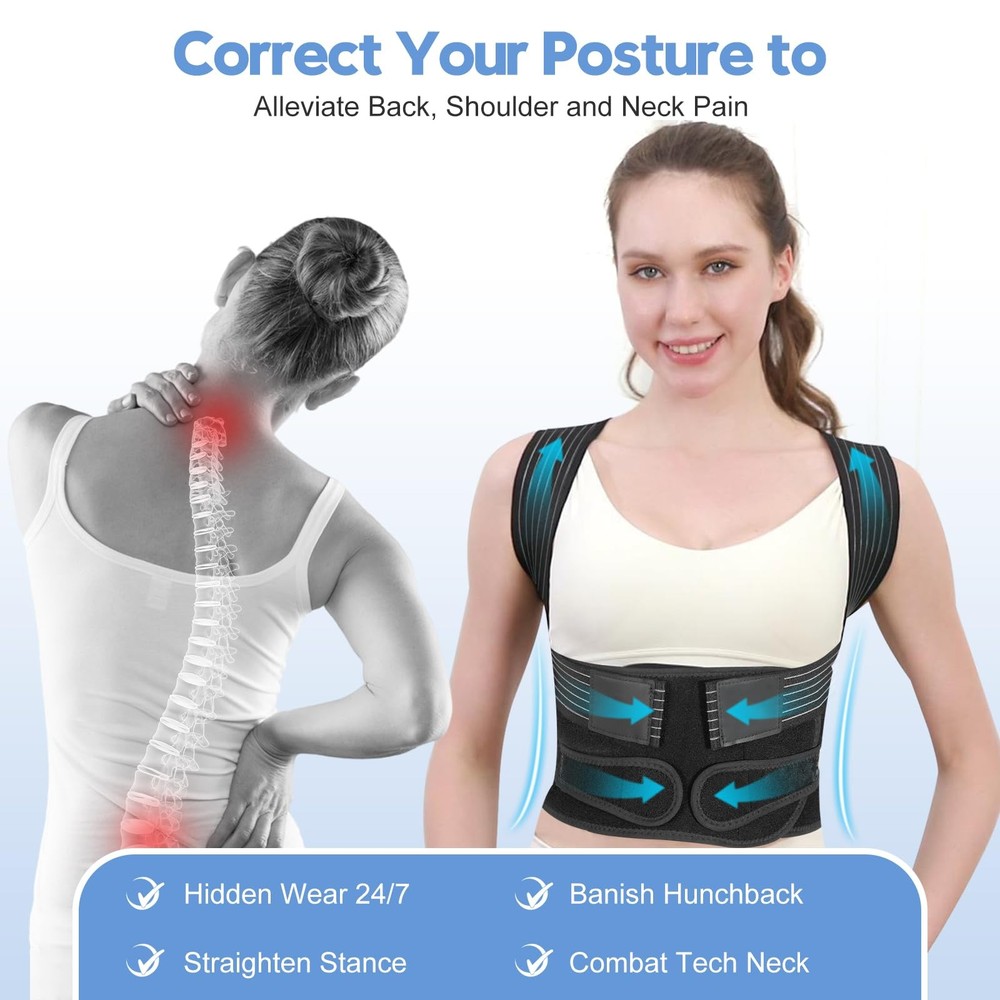 Posture Corrector for Men with Bionic System - Upgraded Back Brace, Adjustabl...
