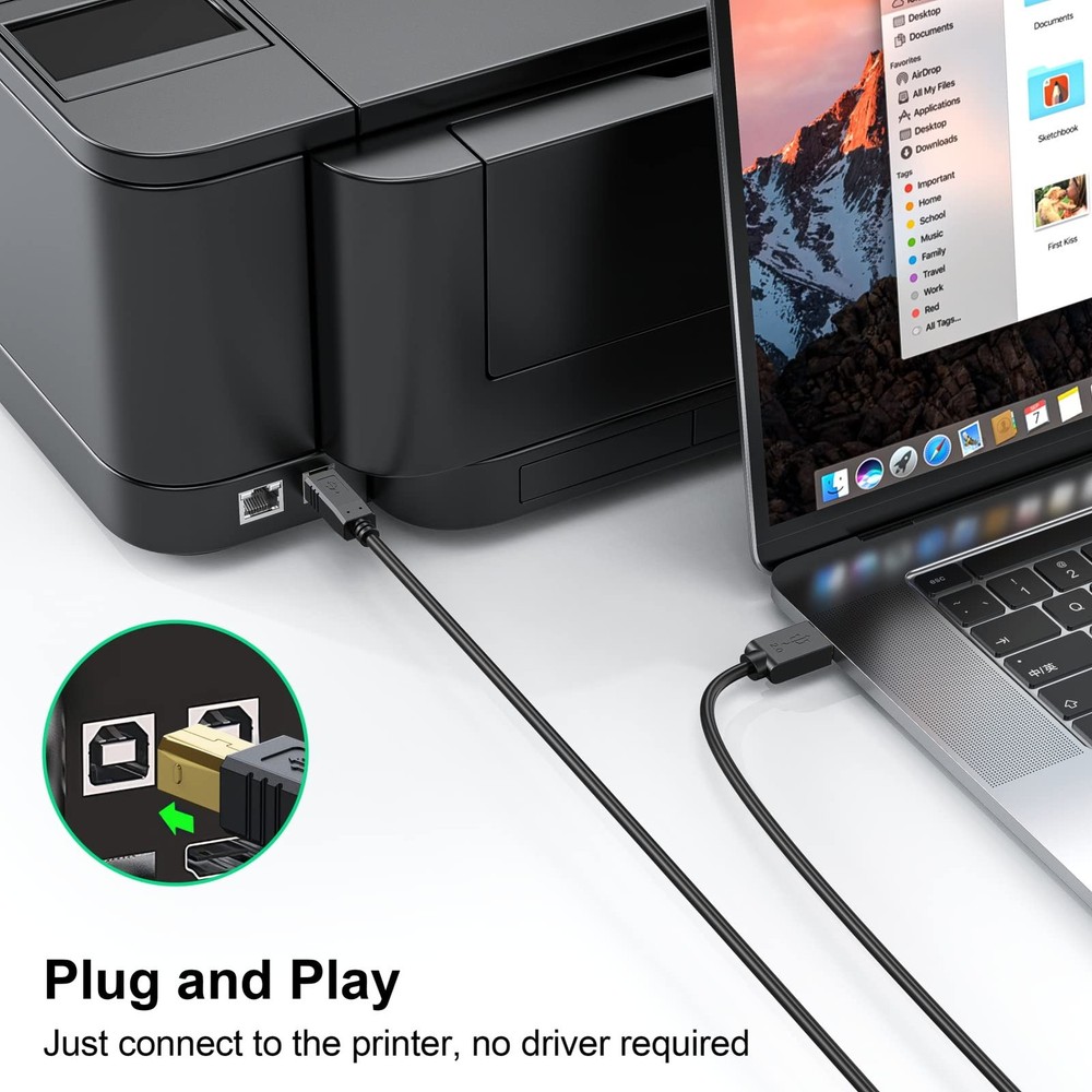 Printer Cable 20 FT - USB A to B 20FT, Black 20 feet