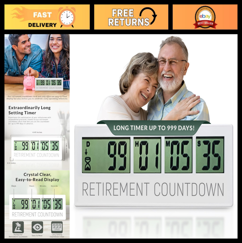 Retirement Countdown Clock - LCD Digital Timer, Easy Set & Read, Large Display,