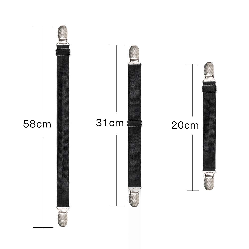 Adjustable Bed Sheet Straps Suspenders Elastic Short type 8 pcs -2 set, Black