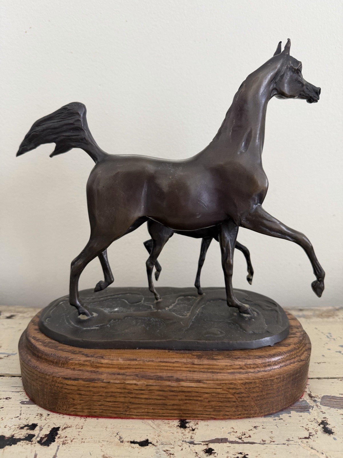 JILL McKINNEY 2005 Arabian Mare & Foal Bronze Horse Sculpture Dressage Trophy