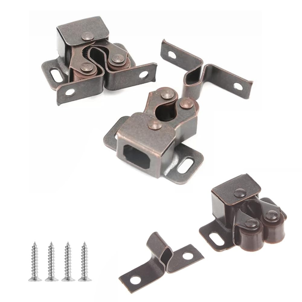 6 Pack Cabinet Latch - Double Roller Catch Hardware for 6 Pieces, Bronze