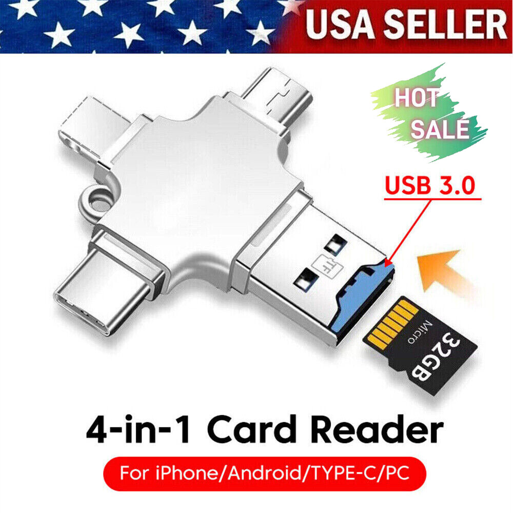 ⚡4IN1 USB 3.0 Flash Drive Micro TF Card Reader Adapter OTG Type-C iPhone Android