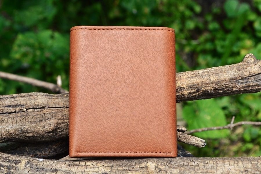 Masonic Tan Leather Tri-Fold Wallet - RFID Protected - Square and Compasses