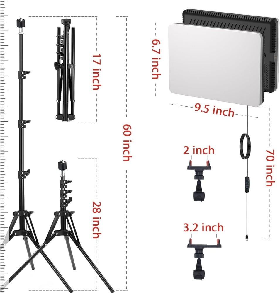 LED Video Light Kit, 2-Pack Studio Lights for Video Recording with 60 Extendabl