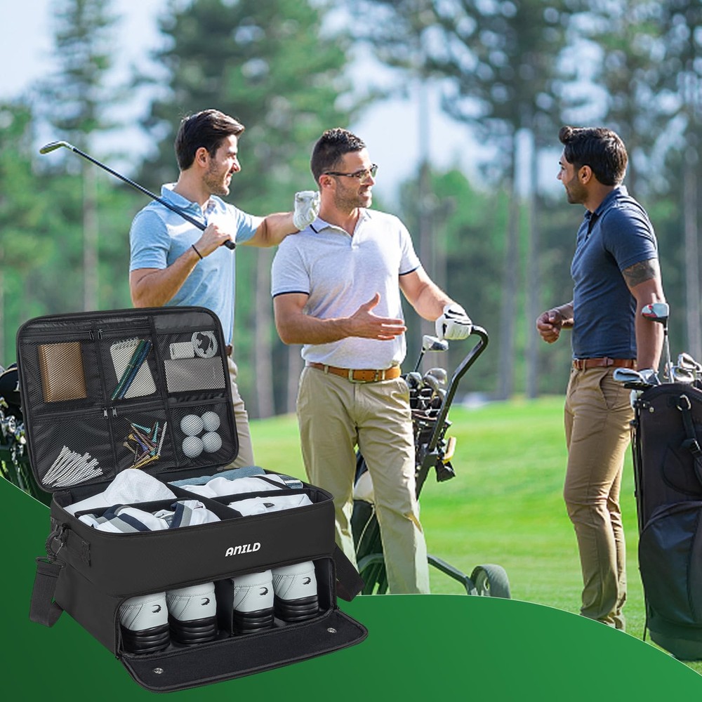 ANILD Golf Trunk Organizer, 2 Layer Storage Case with Separate Black