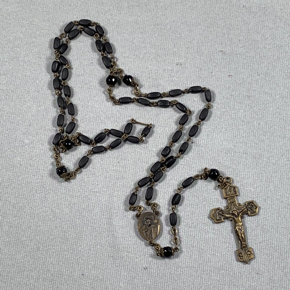Vtg Czechoslovakia Rosary Black & Brass