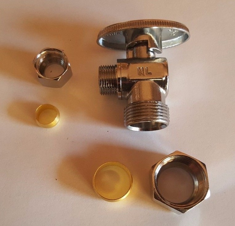 100) 5/8" OD X 3/8" OD 1/4 TURN COMPRESSION ANGLE STOP VALVE FULL PORT LEAD FREE