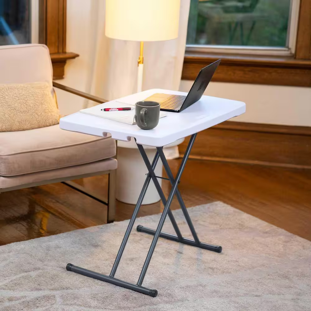 30 In. White Plastic Adjustable Height Folding Utility Table