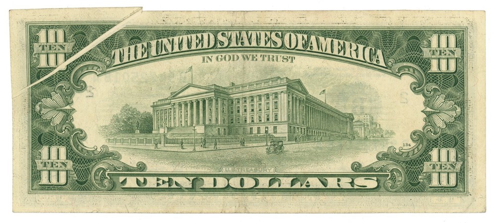 1981 FRN Error Gutter Fold & Print Error $10 (L6021)