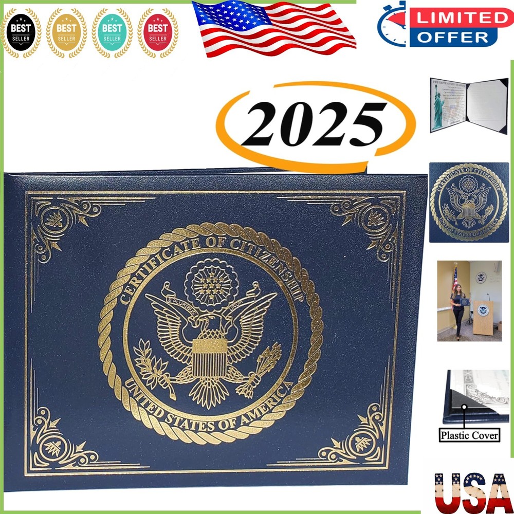 Padded Naturalization Certificate Holder with Gold Eagle Logo - Compact Design