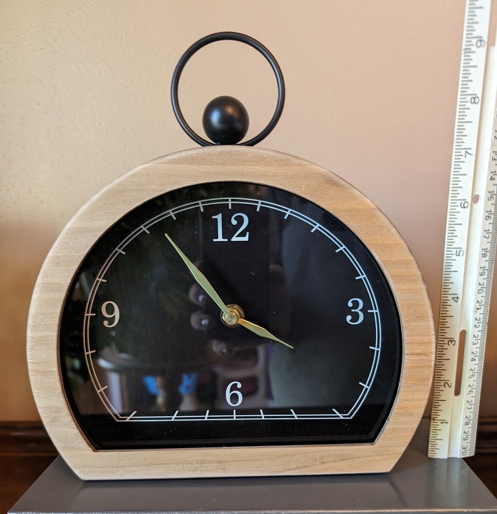 Uma Enterprises Black Mantel Desk Shelf Round Face Clock Metal