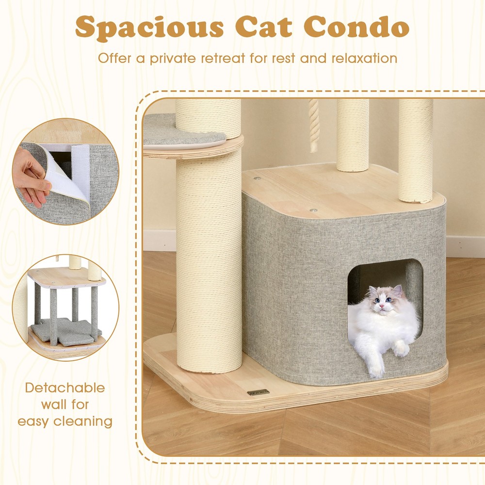 63'' Tall Modern Cat Tree w/ Perch Condo Hammock 5.6'' Scratching Posts