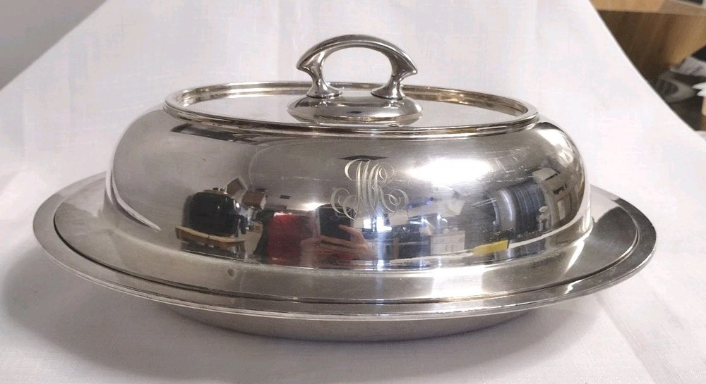 Antique Simpson Hall Miller Silverplate Covered Serving Bowl Removable Handle #7