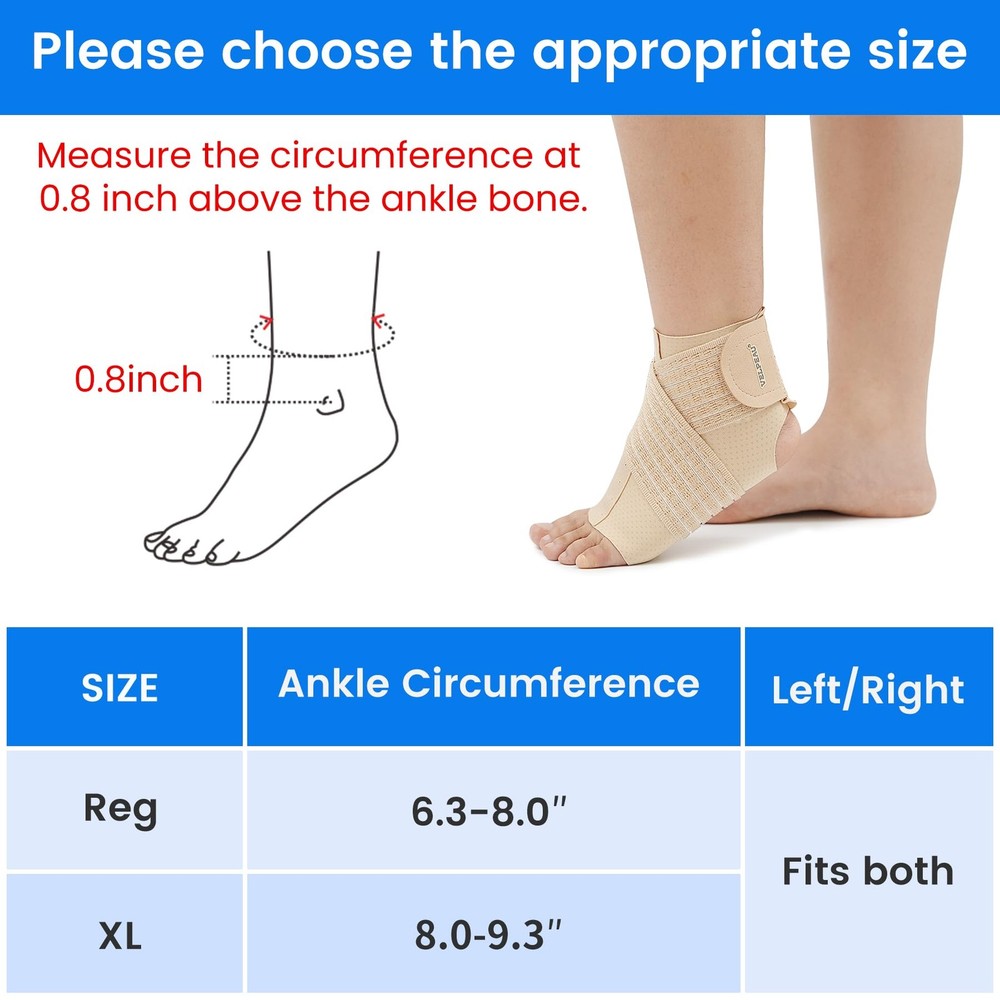 Foot & Ankle Support Brace Compression Sleeve with Adjustable Strap, Elastic ...