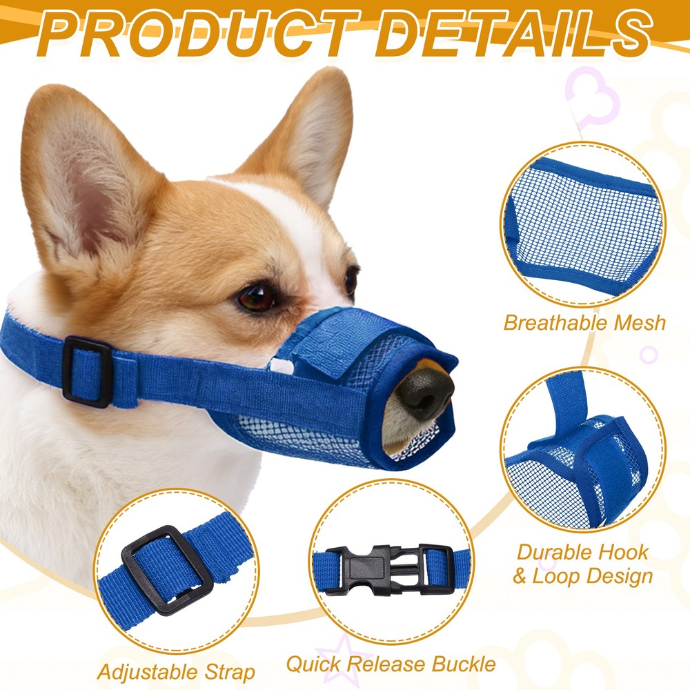 Dog Muzzle, Soft Mesh Muzzle Mouth Guard Cover(2Pcs, Yellow, Blue, M)
