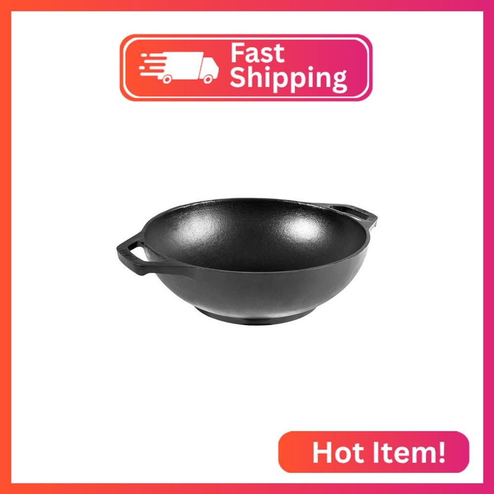 Lodge Pre-Seasoned Cast Iron WOK - Dual Assist Handle - Use in the Oven, on the