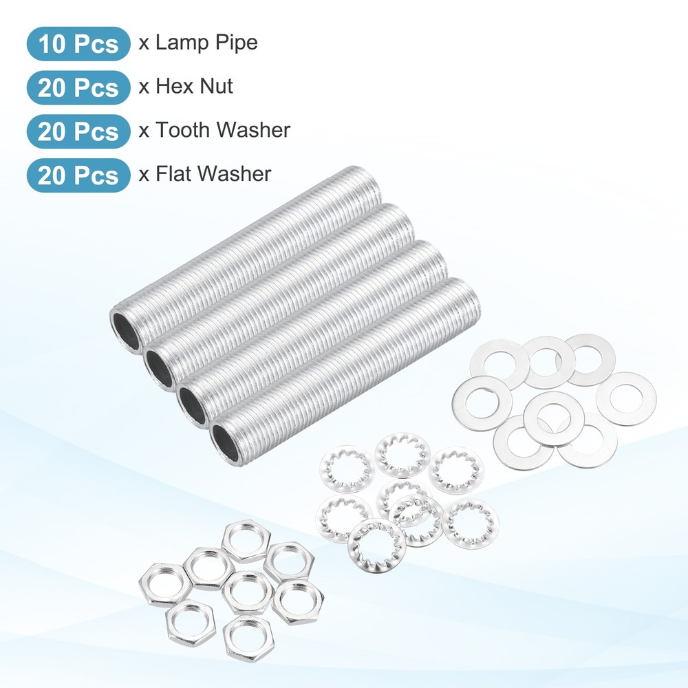 70Pcs 1.6" Lamp Pipe Kit with Nuts Washers 1/8IP Thread Fasteners Assortment
