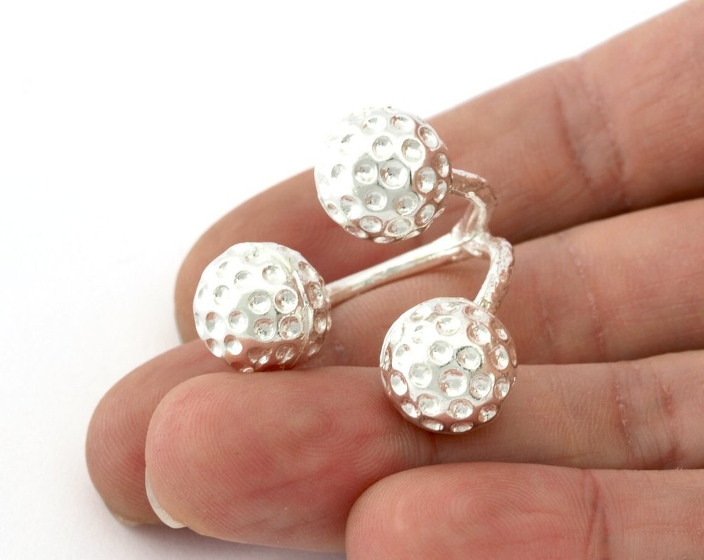 Golf Balls Ring, Adjustable Ring , Shiny silver plated Brass (8US) 5204