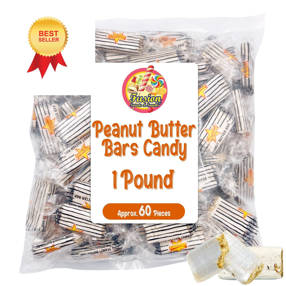 Peanut Butter Bars Candy - 1 Pound (Approx 60 Pieces), Medium, White