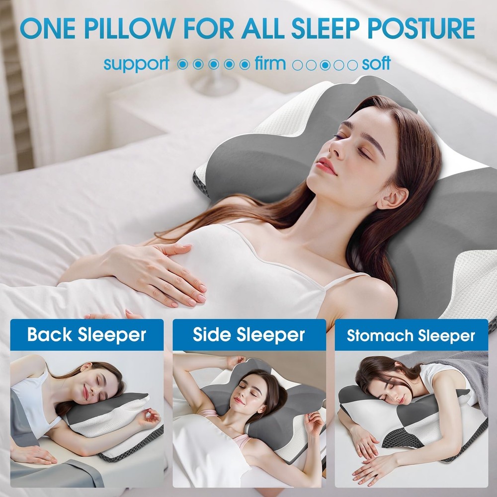 Cooling Cervical Memory Foam Pillow - Ergonomic Neck Support for Side & Back