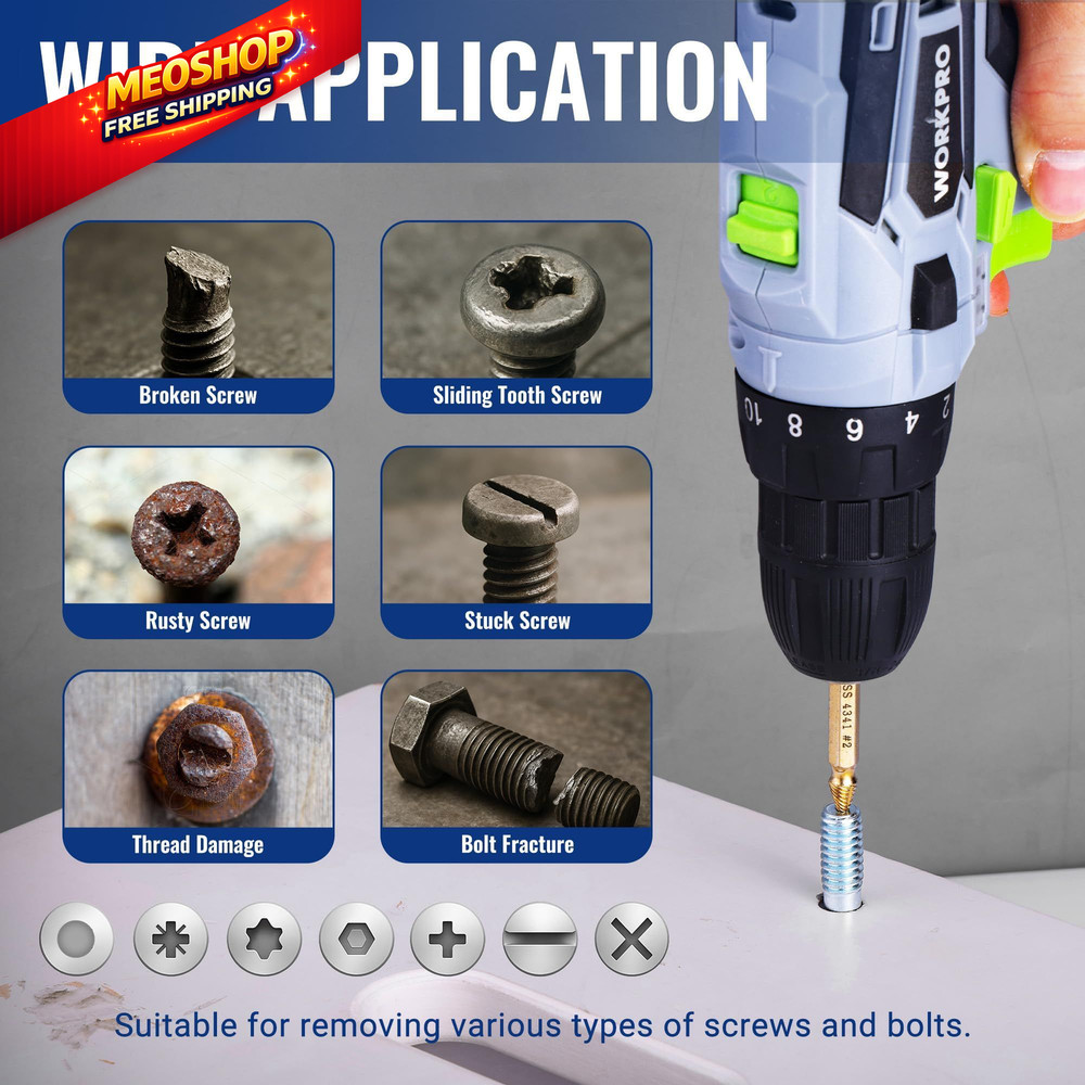 WORKPRO 6PCS Stripped Screw Extractor Set, Titanium Coated Broken Bolt...