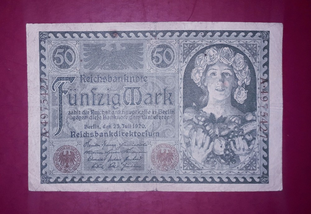 Germany "Weimar hyperinflation" 50 mark banknote,1920year(normal condition)