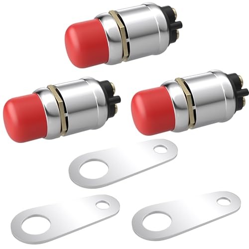3 PCS Push Button Starter Switch 12V 50A, Waterproof Momentary Start red-3