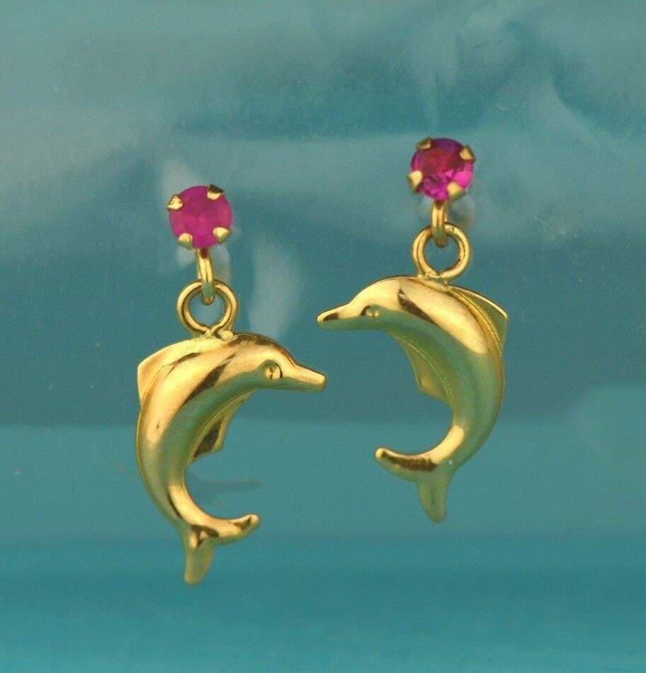 14k Yellow Gold CZ Dolphin Stud Earring