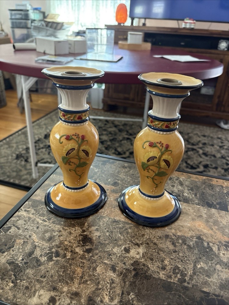 Sunflowers Candlesticks. 8” Tall
