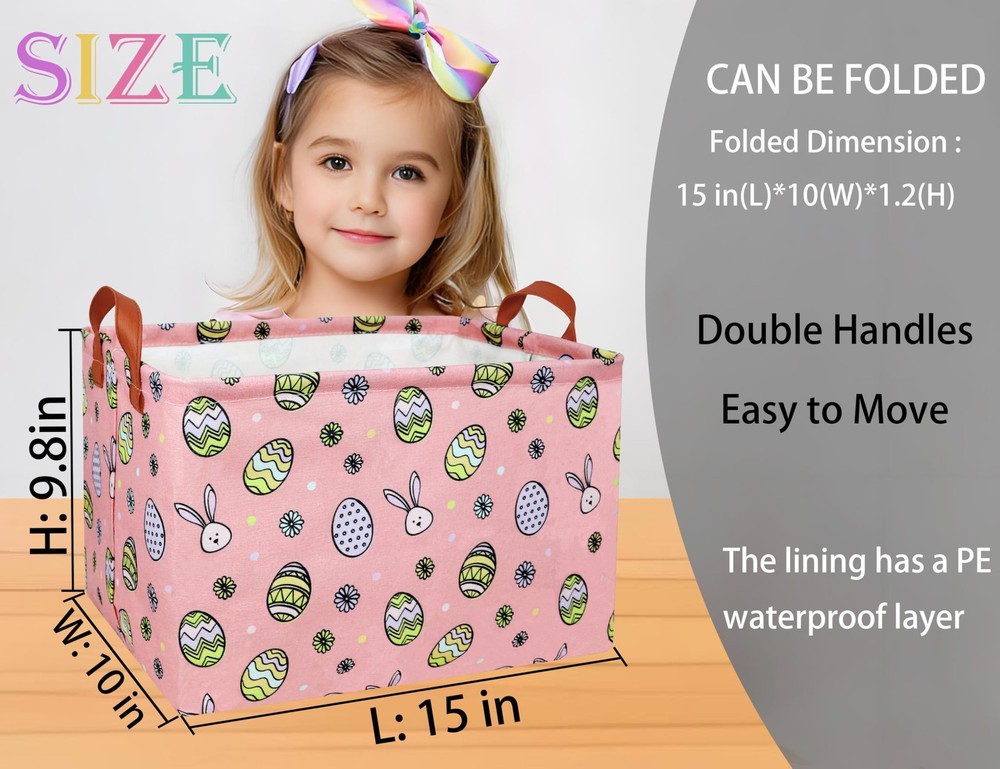 MYFLOCY Large Rectangular Easter Baskets Empty Waterproof Boy Toy Box Foldabl...