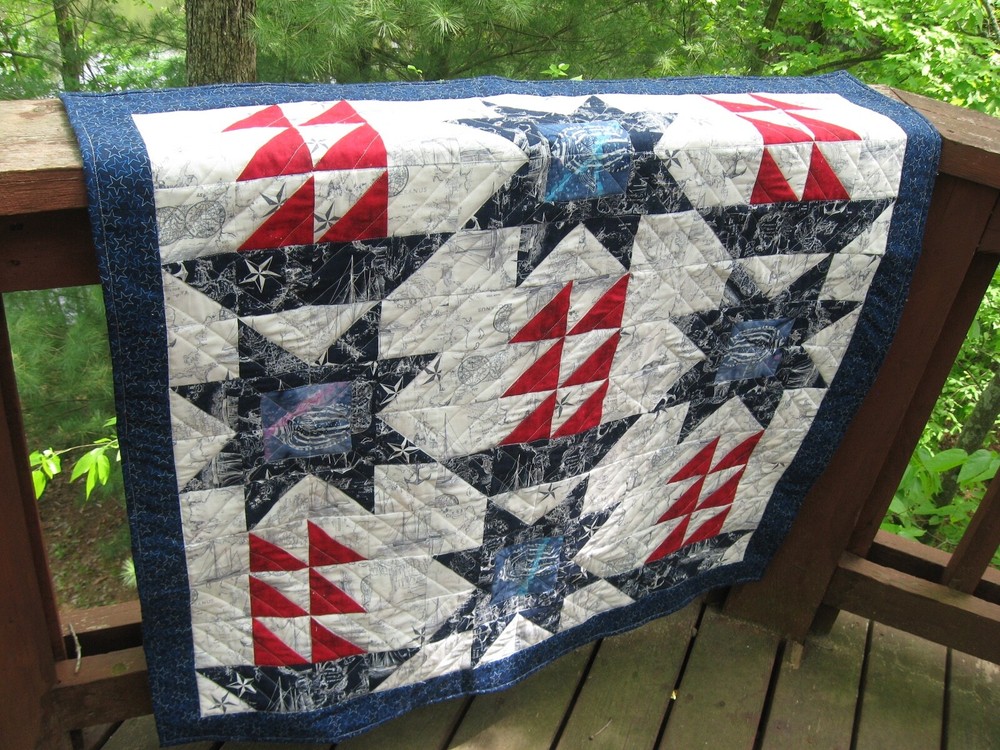 Tall Ship Flotilla Patchwork Quilt, 48" x 49", Lap or Wall, Original Design
