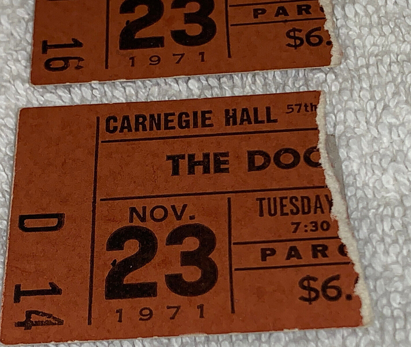 THE DOORS 1971 CONCERT TICKET STUBS CARNEGIE HALL Ray Manzarek Robby Krieger USA