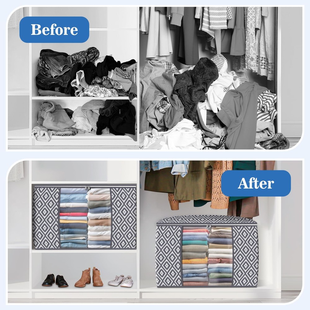 Direct 100L, 3 Pack, Storage Containers, Large Clothes Storage Bins Foldable ...