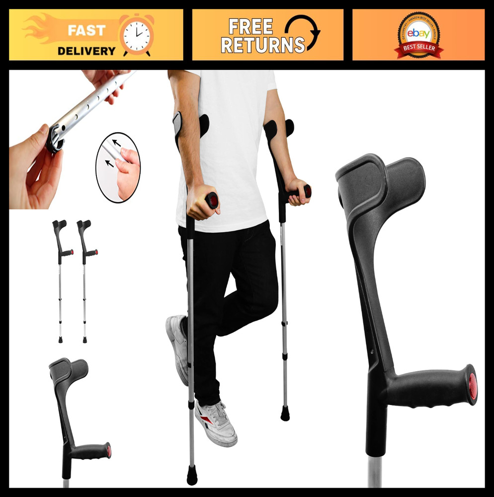 Lightweight Adjustable Forearm Crutches for Adults - Open Cuff, Aluminium, 2 Pac
