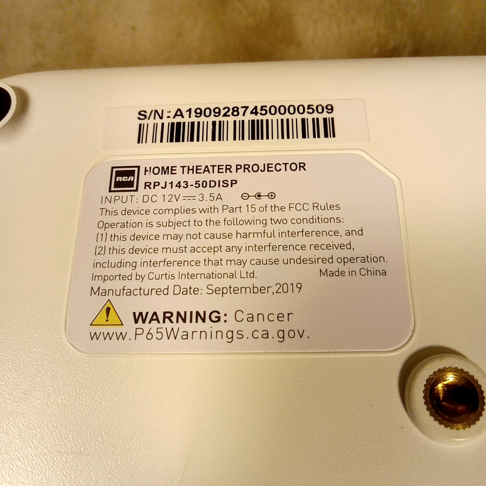 RCA RPJ143 480p LCD Projector White Medium Throw Ceiling Wired 480x320 Native