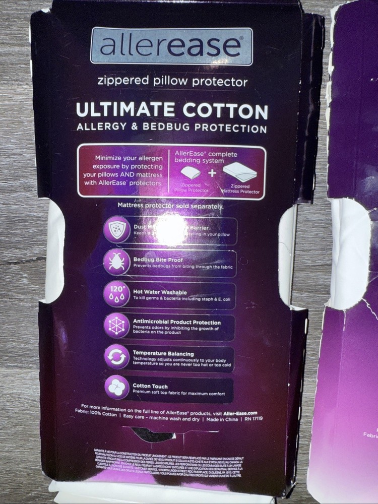 2 AllerEase Ultimate Cotton Zippered Pillow Protector White King Size