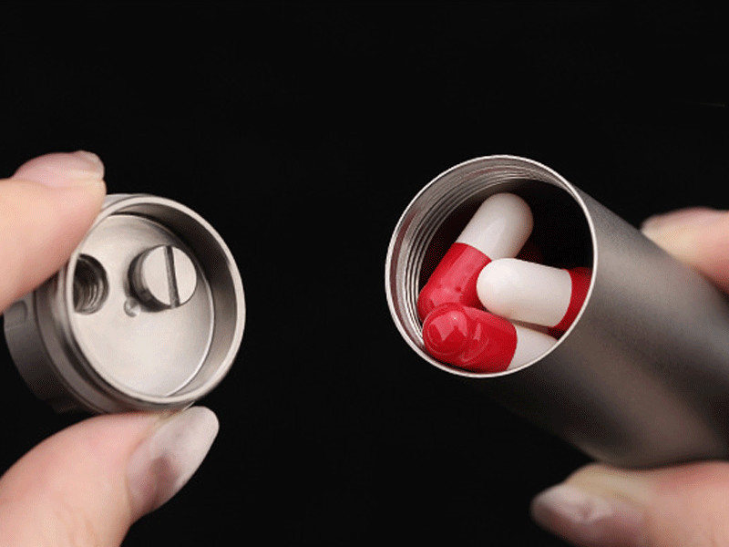 Waterproof Titanium Medication Pill Container Box Bottle Case Keychain Holder