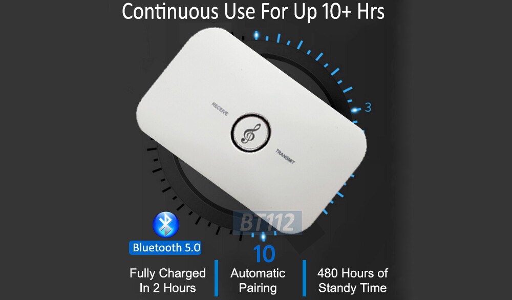 2-In-1 Bluetooth Audio Adapter For TV PC Smart Phone Tablet Speaker Headphone