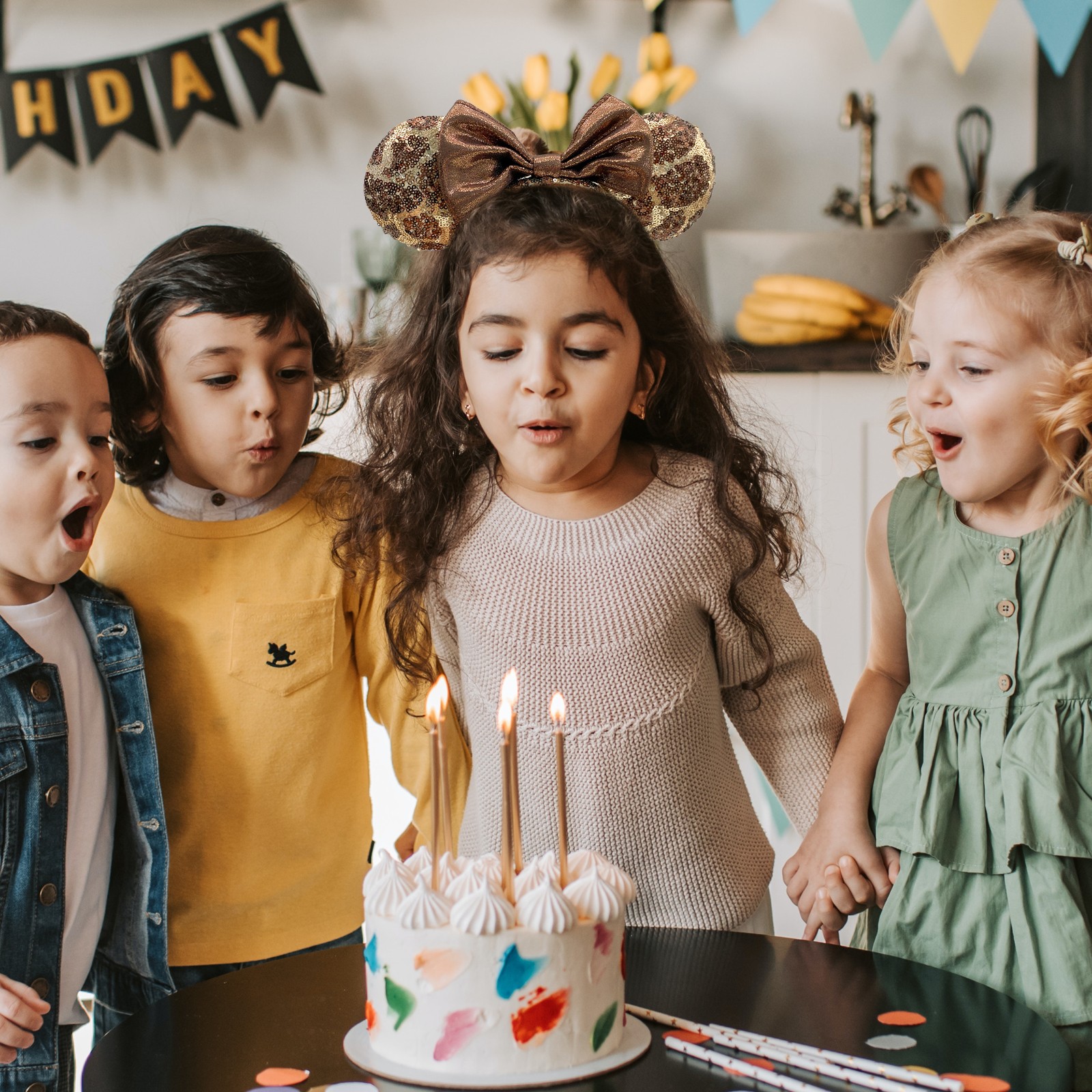 Disney` Parks Minnie Mickey Ear Giraffe Print Sequin Animal Kingdom Headband NWT