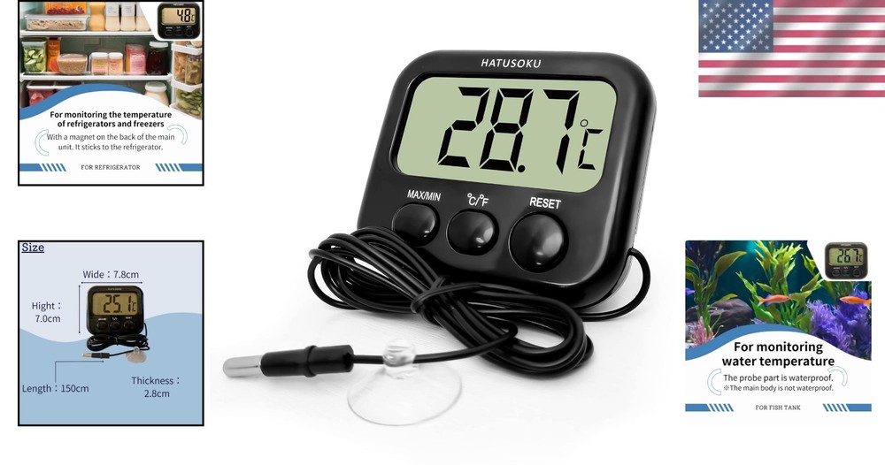 Precision Digital Thermometer with External Sensor - Refrigerator & Aquarium Use